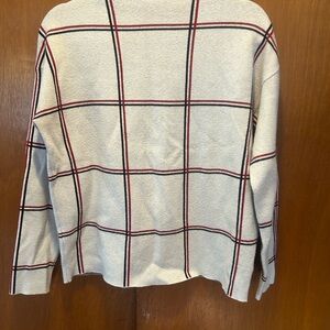 Tahari Cream and Red Plaid Sweater